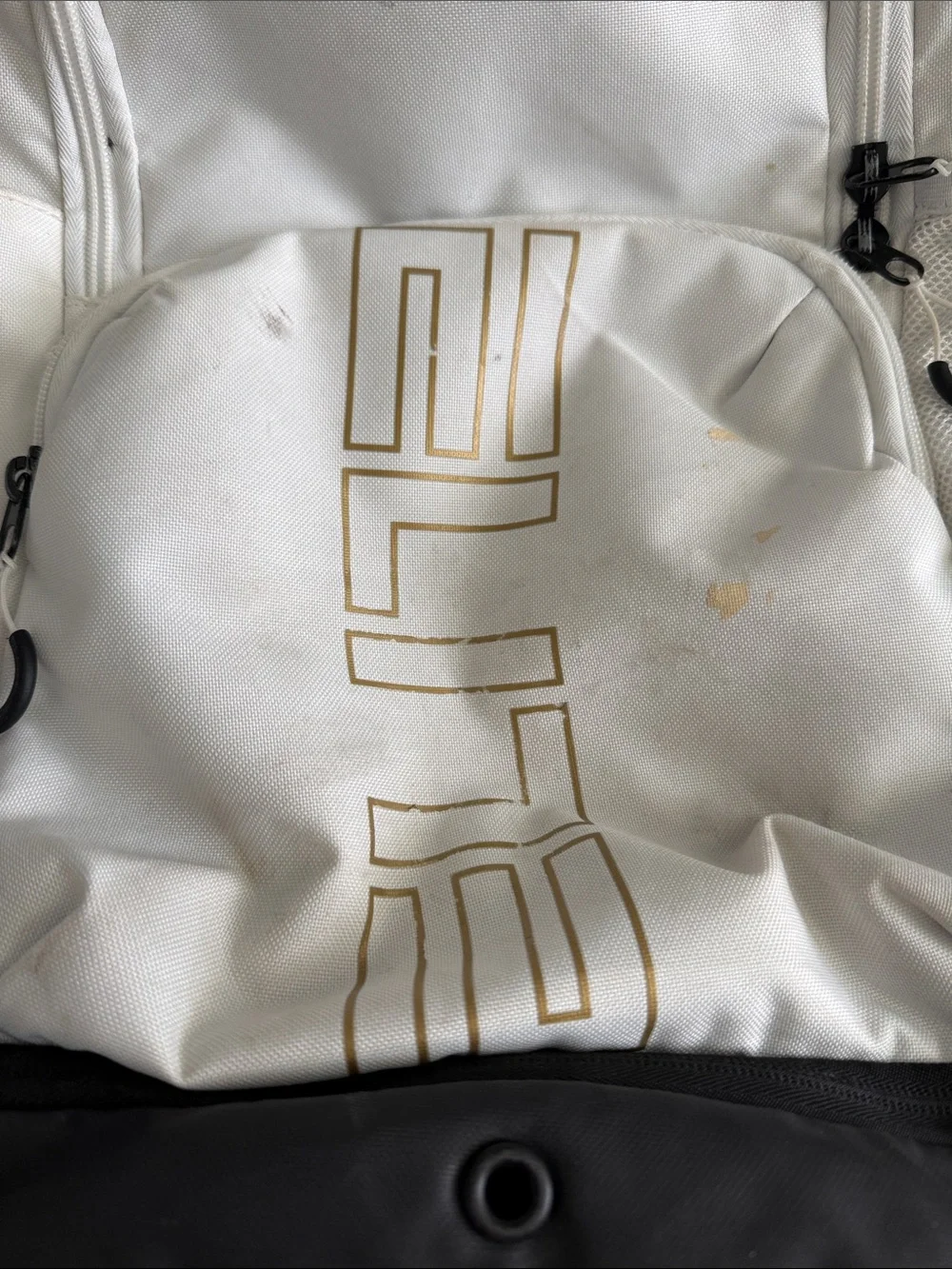 Nike Elite White and Black Men's Backpack with Gold Swoosh